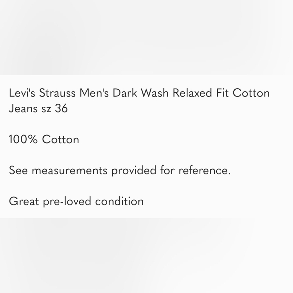 Levi's Strauss Men's Dark Wash Relaxed Fit Cotton Jeans sz 36 - Picture 8 of 8
